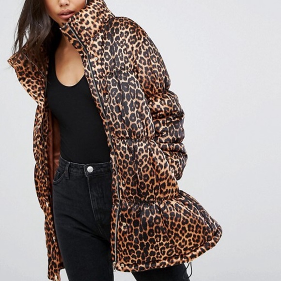 Leopard print long puffer jacket Clearance